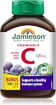 Jamieson Chewable Vitamin C 500 mg mixed flavors, supports immune health, strong teeth and bones. Family Friendly (4+), Vegetarian, Non-GMO, Gluten Free, No Artificial Flavors, Colors or Preservatives, 120 Units, Proud to be Canadian