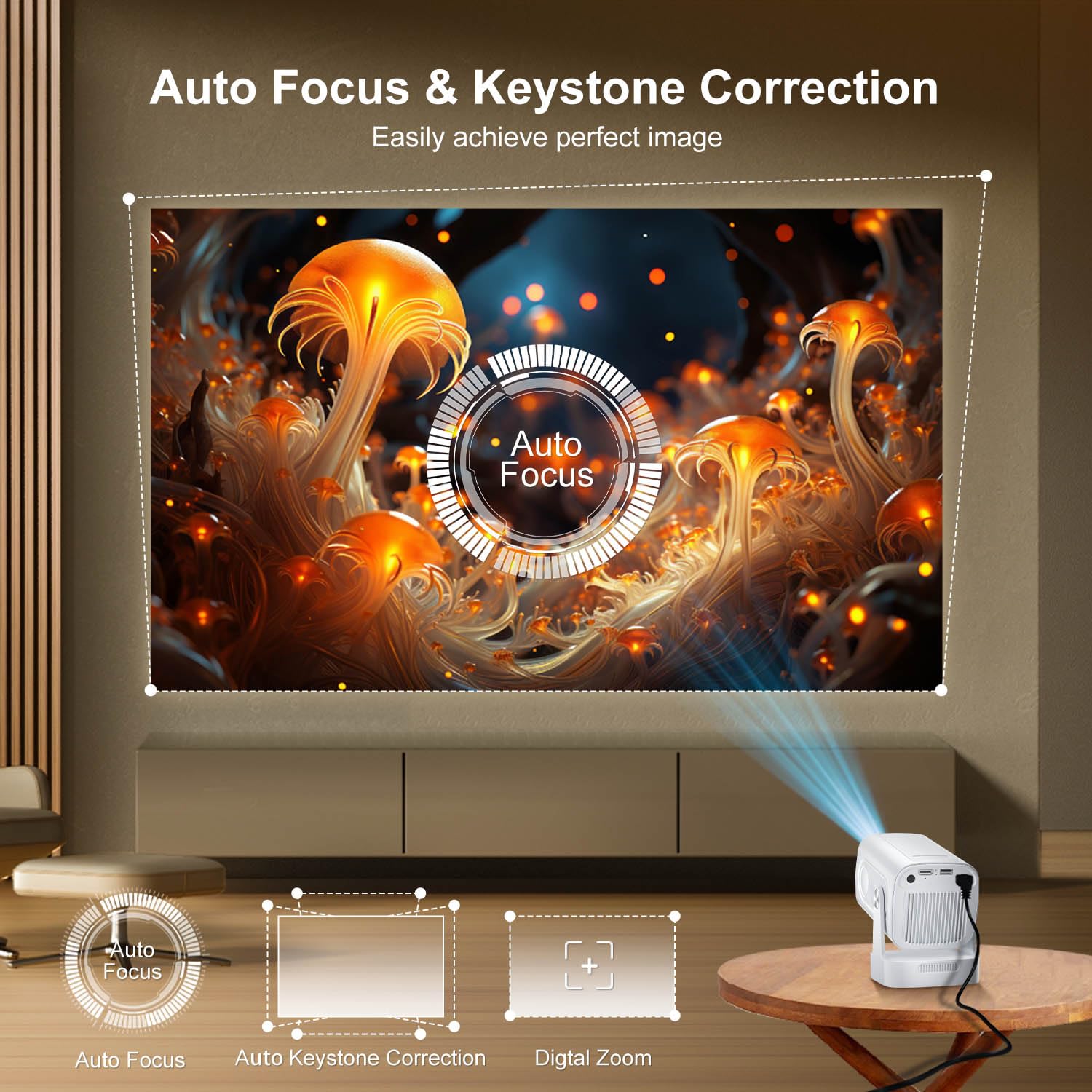 Projecteur intelligent avec Wi-Fi et Bluetooth 5.4, SALANGE 1080p natif 4K, projecteur à courte portée avec applications intégrées, Android 11, mini proyecteur portable HY260pro