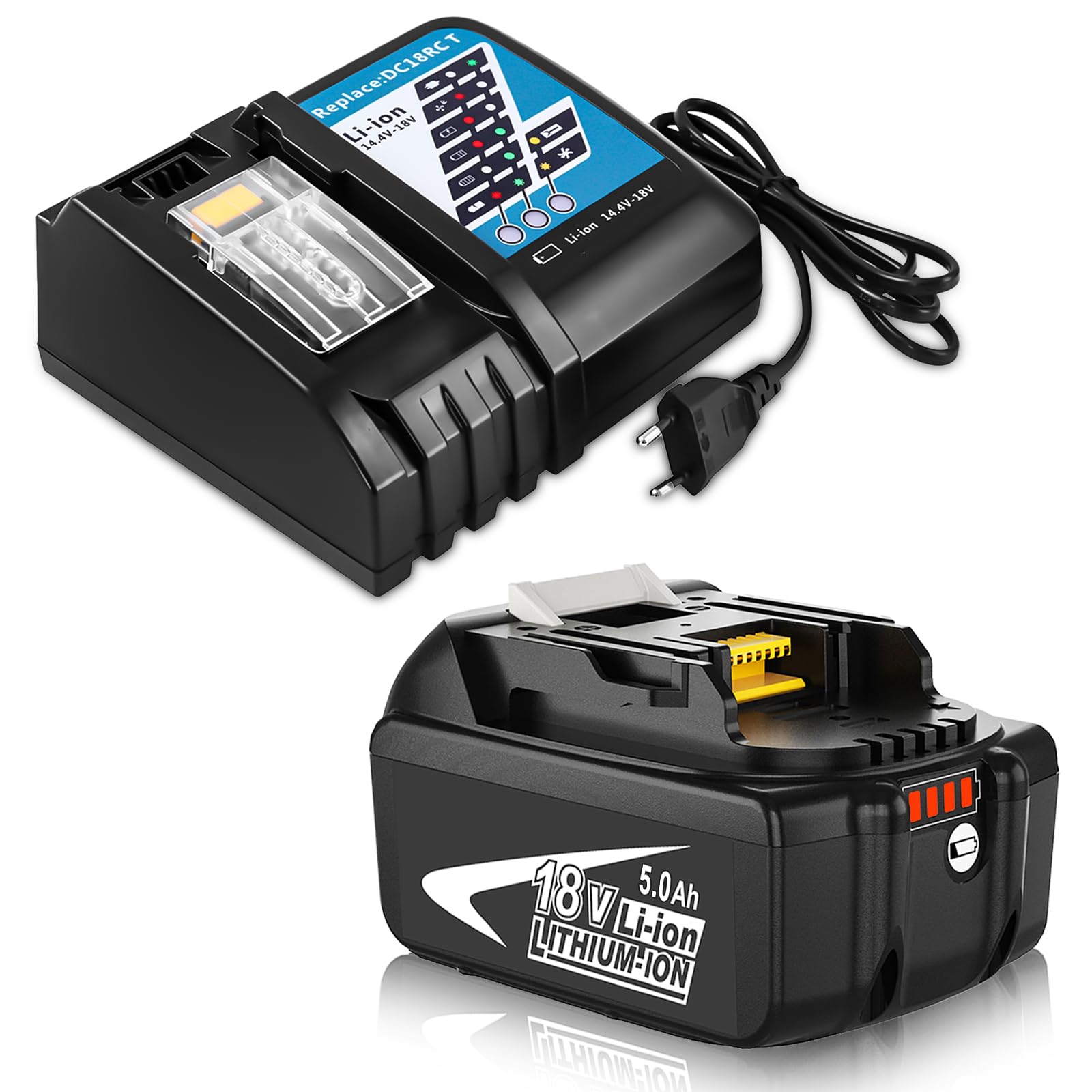Batteria 18V 5.0Ah per Batteria con 14.4-18V 3A DC18RCT per Caricabatterie 18V BL1850B BL1850 BL1860 BL1860B BL1830 BL1840 LXT-400 e Caricabatterie DC18RCT DC18RD DC18RA