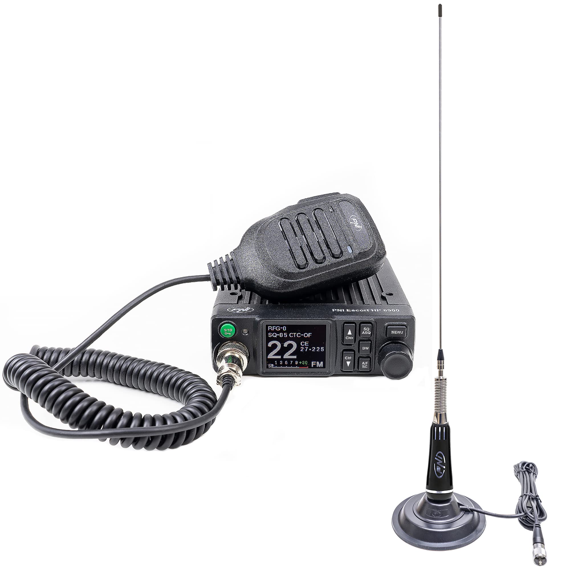 CB PNI Escort Pakiet stacji radiowej HP 8900 ASQ, 12-24V + CB PNI LED 2000 Antena z podstawą magnetyczną