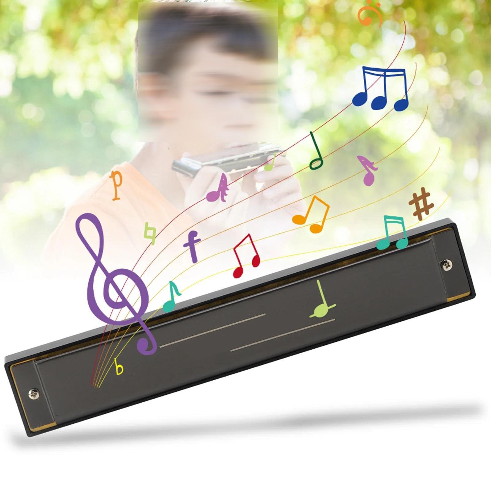 Einsteiger Mundharmonika C-Dur-Mundharmonika Mit 24 Löchern Glänzend Schwarzen Stimmzungen Grundplattenstärke: 1.0 Mm(MattexBlack)