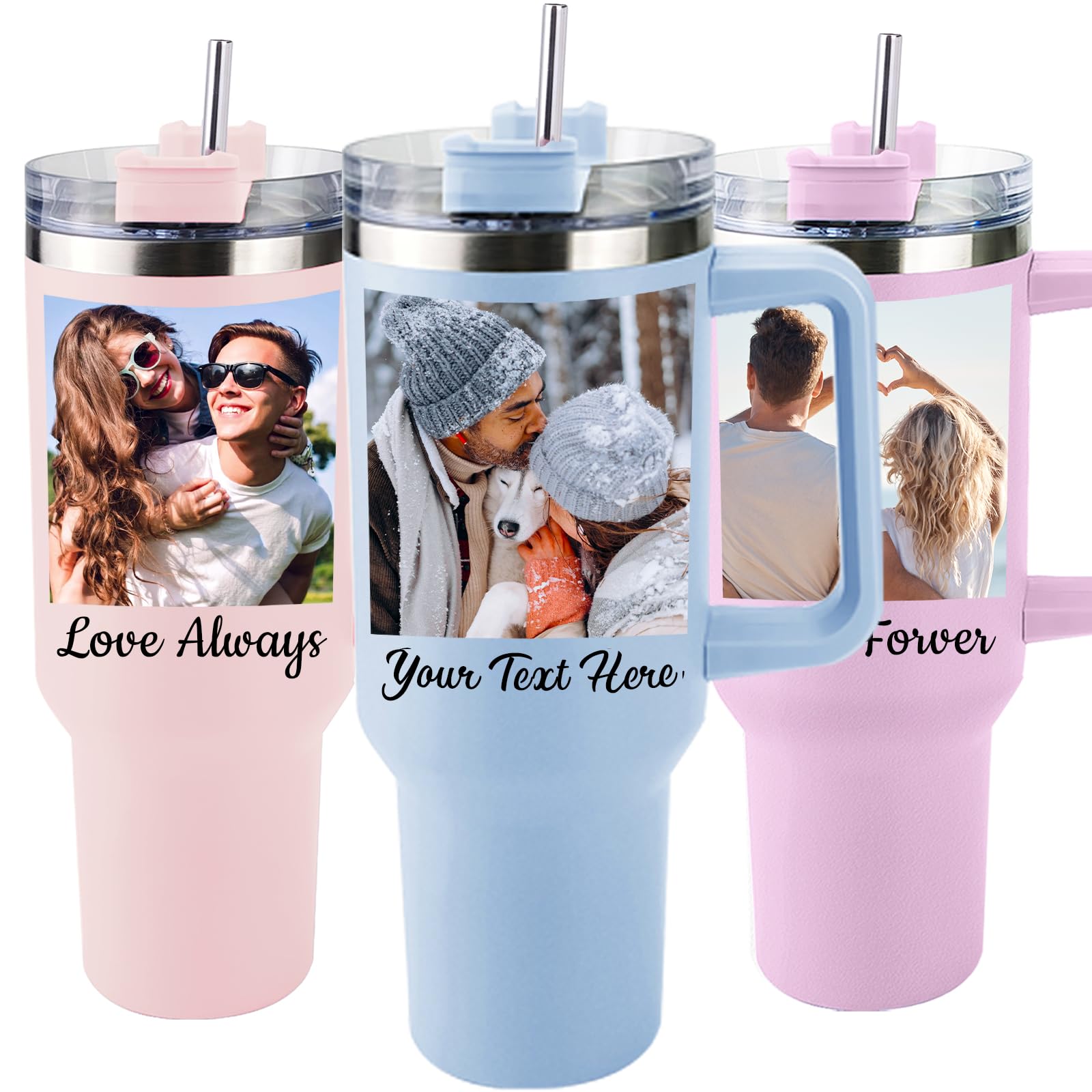ThermoThrill Personalized 40 oz Tumbler with Handle, Custom Name Tumbler with Lid and Straw Insulated Stainless Steel Water Bottle for Iced Coffee Personalized Birthday Gifts for Women