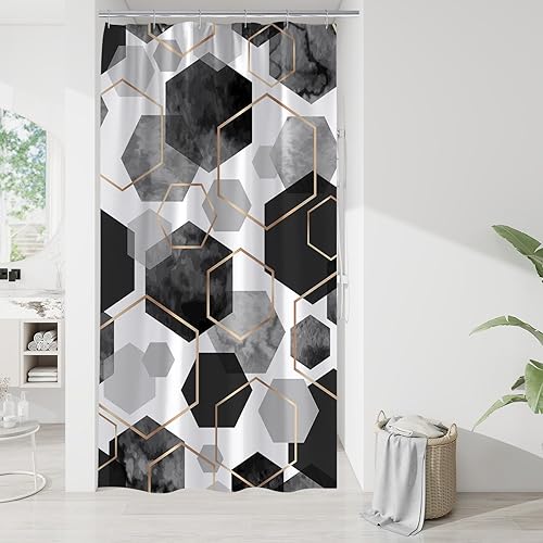 Miniatura 22 de Cortina de ducha moderna verde salvia para baño, decoración de arte geométrico, cortina de baño impermeable, juego de cortinas de ducha de tela