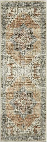 Miniatura 154 de COZYLOOM Alfombra de área de 2 x 6 pies, tribal, envejecida, para entrada, medallón vintage, alfombra para interiores, alfombra de pelo bajo, suave