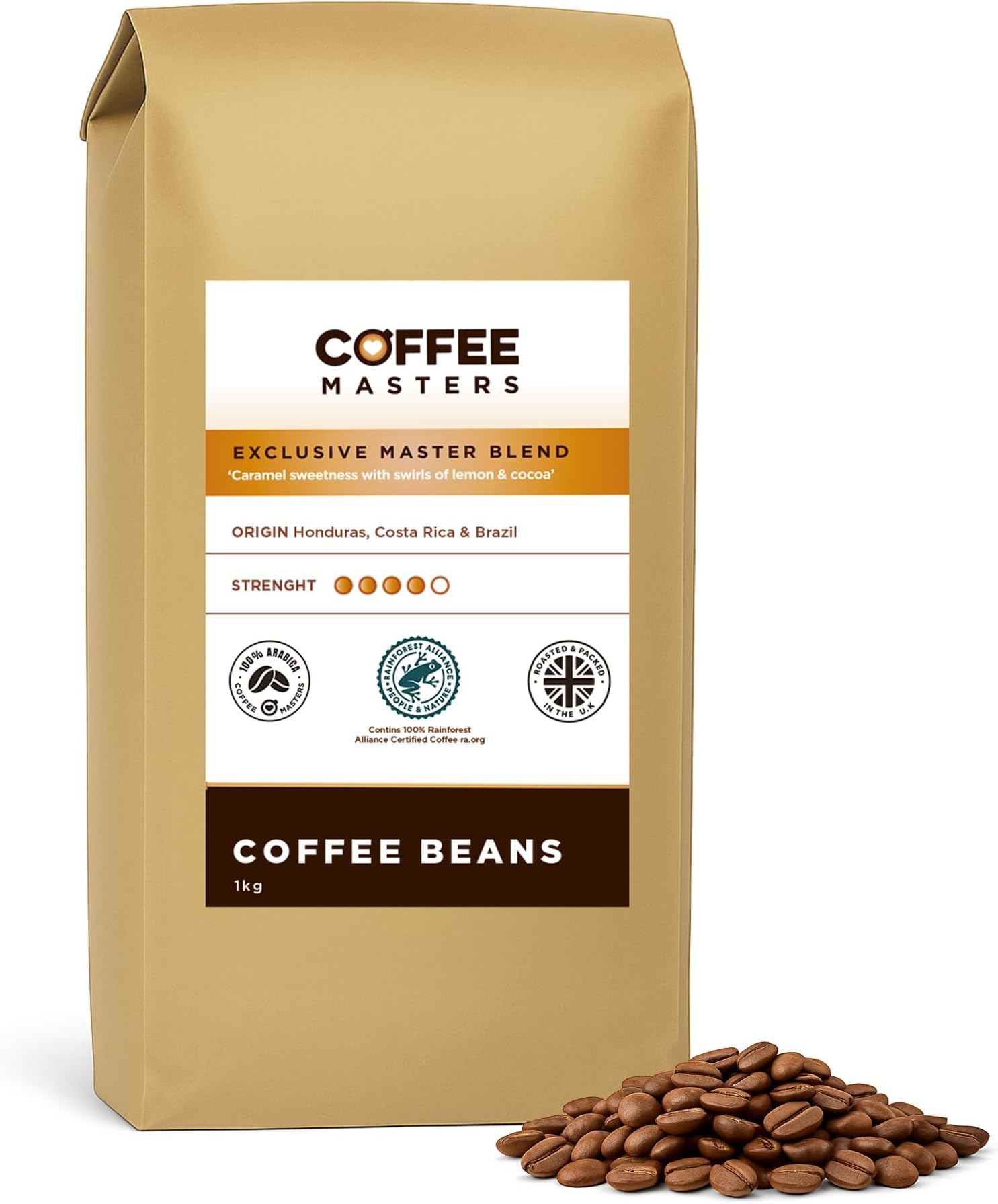 Coffee Beans 1kg Exclusive Master Blend - 100% Arabica, Medium Dark Roasted Whole Bean Ideal for Espresso Machines