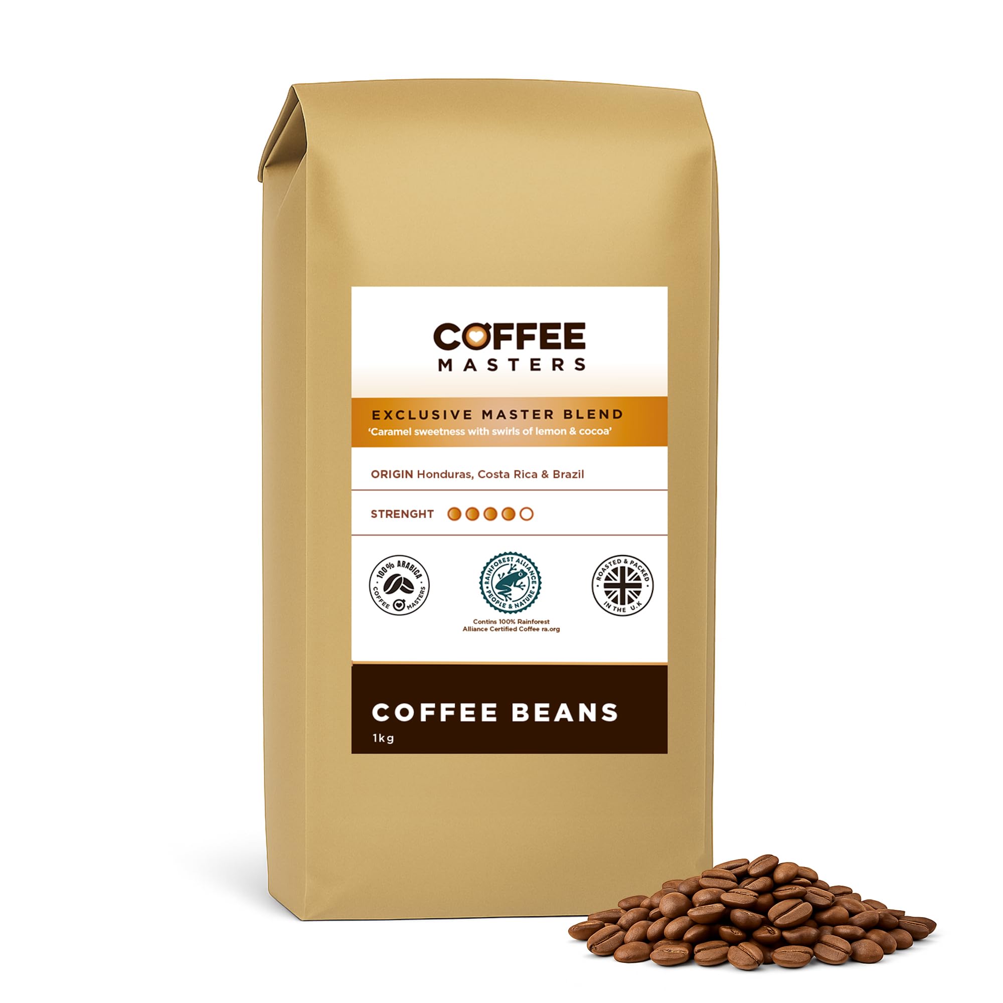 Coffee Masters Coffee Beans 1kg Exclusive Master Blend - 100% Arabica, Medium Dark Roasted Whole Bean Ideal for Espresso Machines