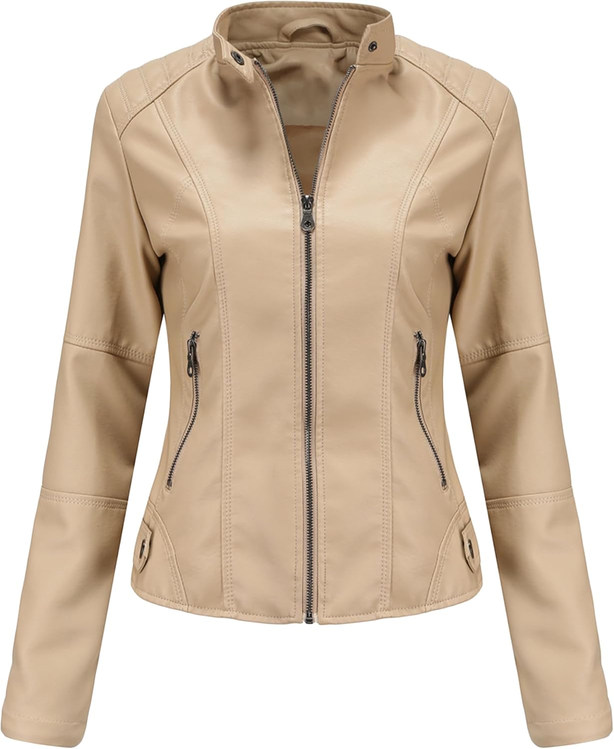 YMING Women Faux Leather Biker Jacket Motorcycle Zipper Outwear Bomber Faux PU Coat with Pockets
