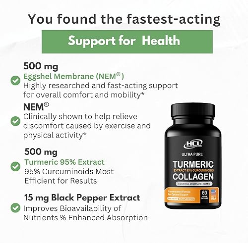 Miniatura 5 de Cápsulas de curcumina de colágeno y cúrcuma – Suplemento articular extra fuerte – Membrana de cáscara de huevo con glucosamina condroitina natural
