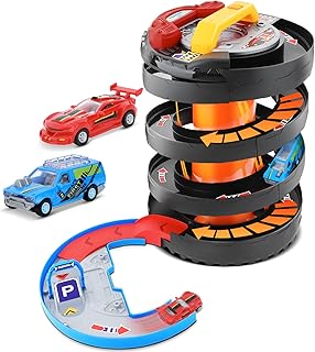Tawd Slot Car Race Track Sets for Toddlers 2-4 with 2 Toy Cars 1:64 Scale, Educational Car Toys for Boys 4-7, Kids Race Car Track Set Parking Garage Playset, Racing Car Boy Toys Birthday Gifts