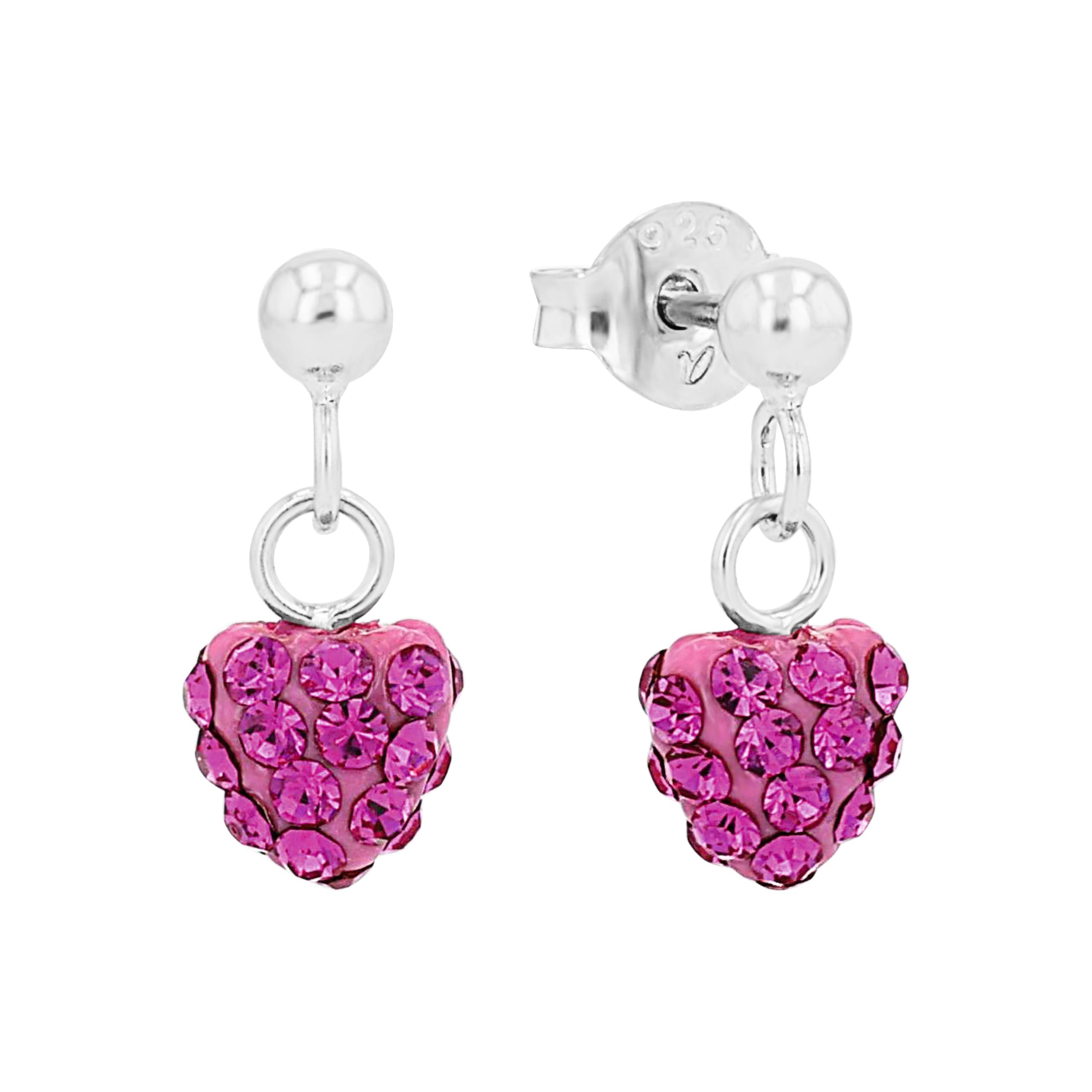 Amor Earrings Ear jewelry, with Crystal glass, 1,3 cm, Pink, Heart, Comes in jewelry gift box, 9210435