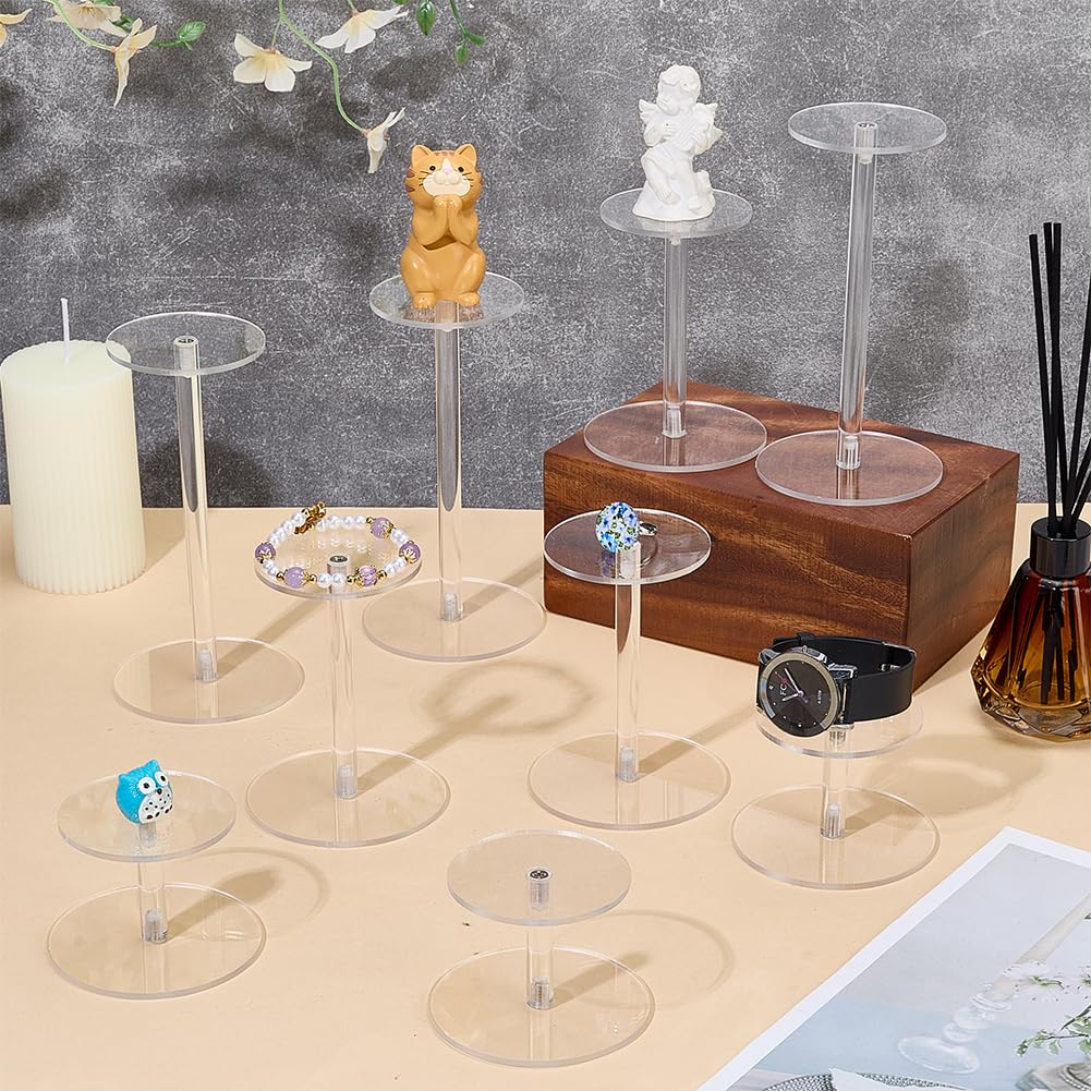 ORIGACH Lot de 9 présentoirs en acrylique pour miniatures volantes - 3 hauteurs différentes - Support de combat rond transparent - Pour jeux de rôle, gâteaux, bijoux, montres