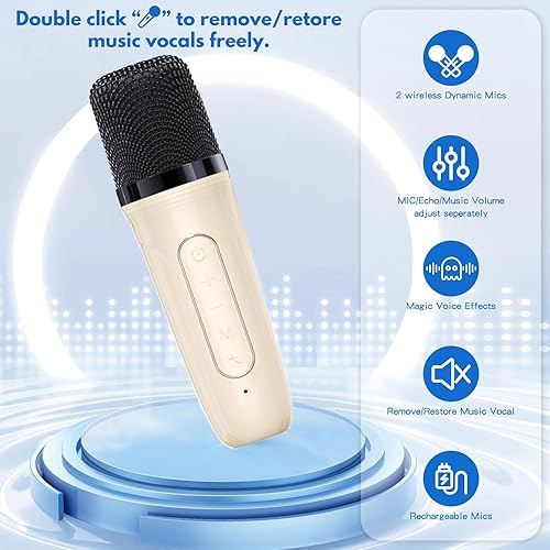 Miniatura 3 de HWWR Micrófono de máquina de karaoke para niños, juguetes para niñas y niños pequeños, mini altavoz de karaoke con micrófono, regalo de cumpleaños
