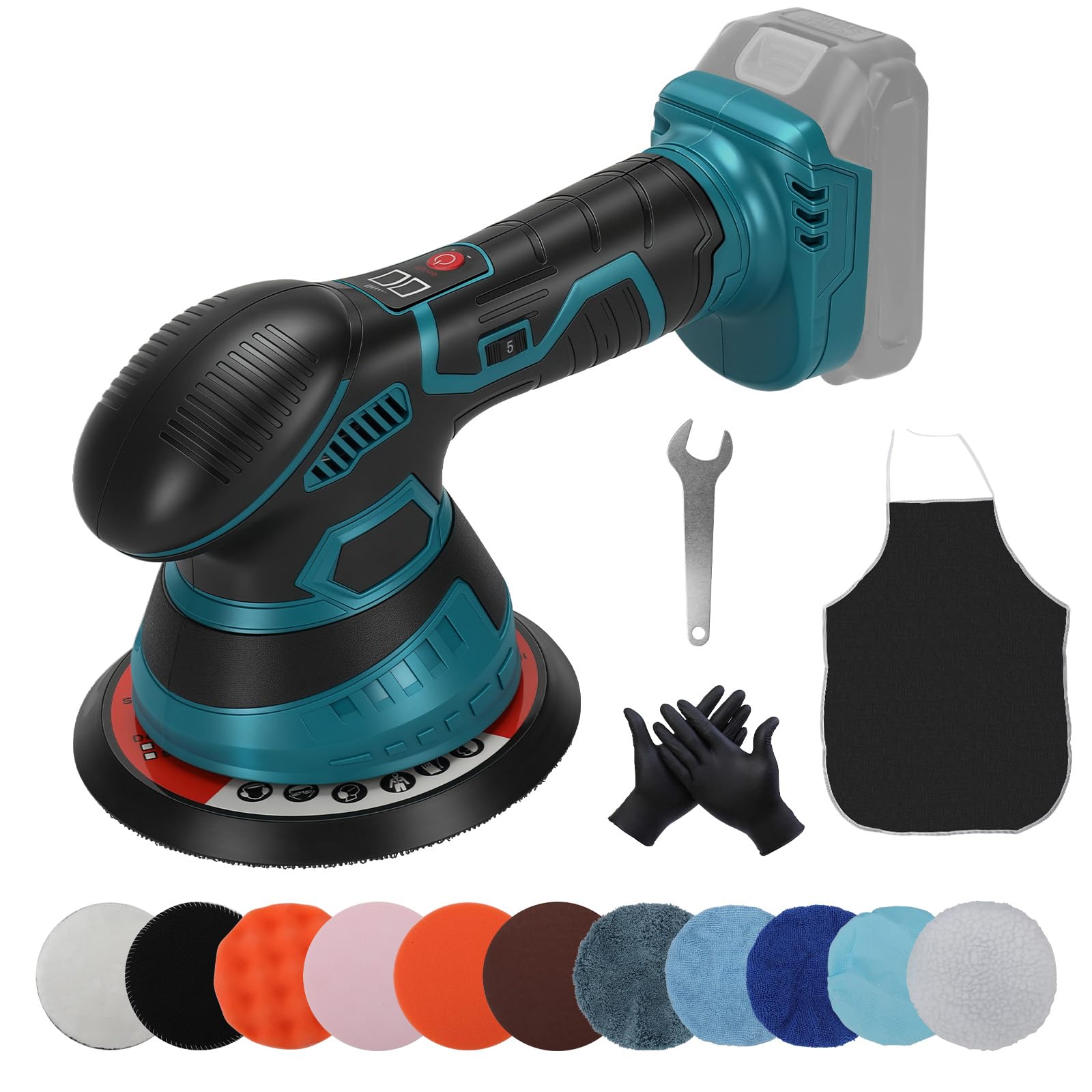 Lucidatrice per auto a batteria compatibile con Makita 18V, 2500-5000 giri/min, 6 velocità variabili e kit di lucidatura, per auto, lucidatura, ceratura, rimozione dei graffi (batterie non incluse)