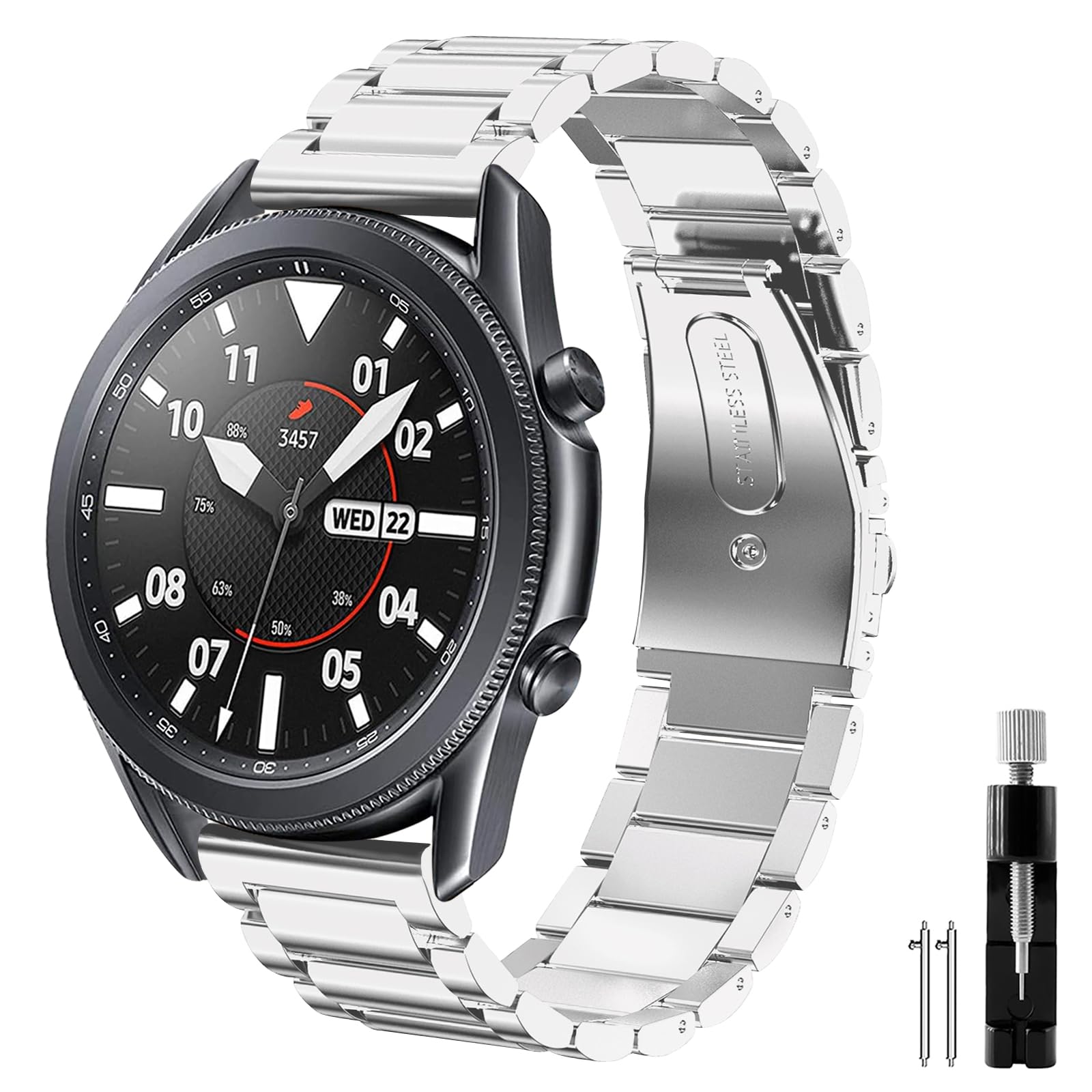 Syxinn Strap for Galaxy Watch 3 45mm/Galaxy Watch 46mm/Gear S3 Frontier/Classic Strap Band 22mm Stainless Steel Metal Band Bracelet Wristband for Huawei GT 2 46mm/GT 3 46mm/Moto 360 2nd Gen 46mm — image 1