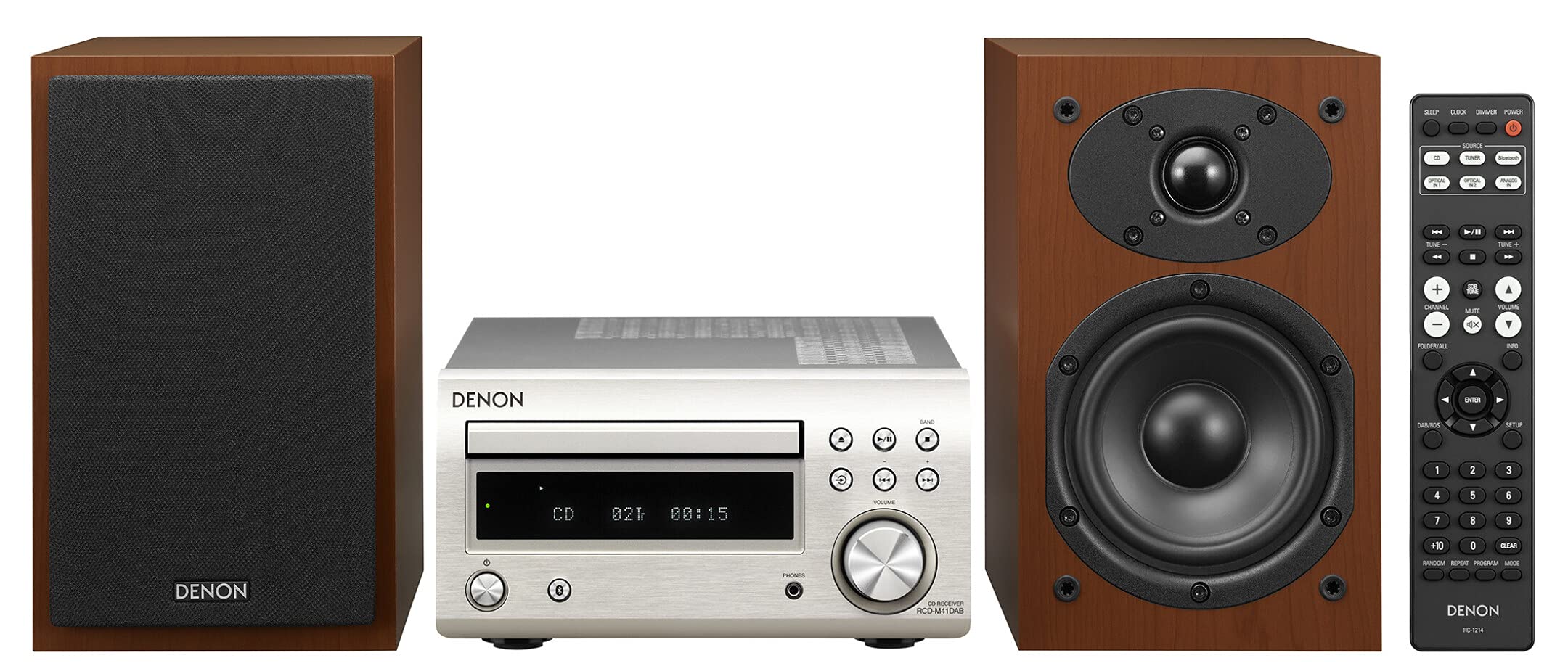 Sistema Compacto de Alta fidelidad Denon D-M 41 Dab con 2X 30W de Potencia de Salida, Plata/Cerezo de Primera Calidad.