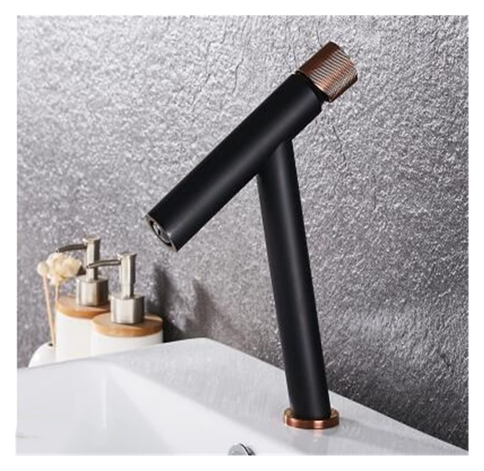 Mitigeur de lavabo en laiton design or rose et noir pour salle de bains élégante