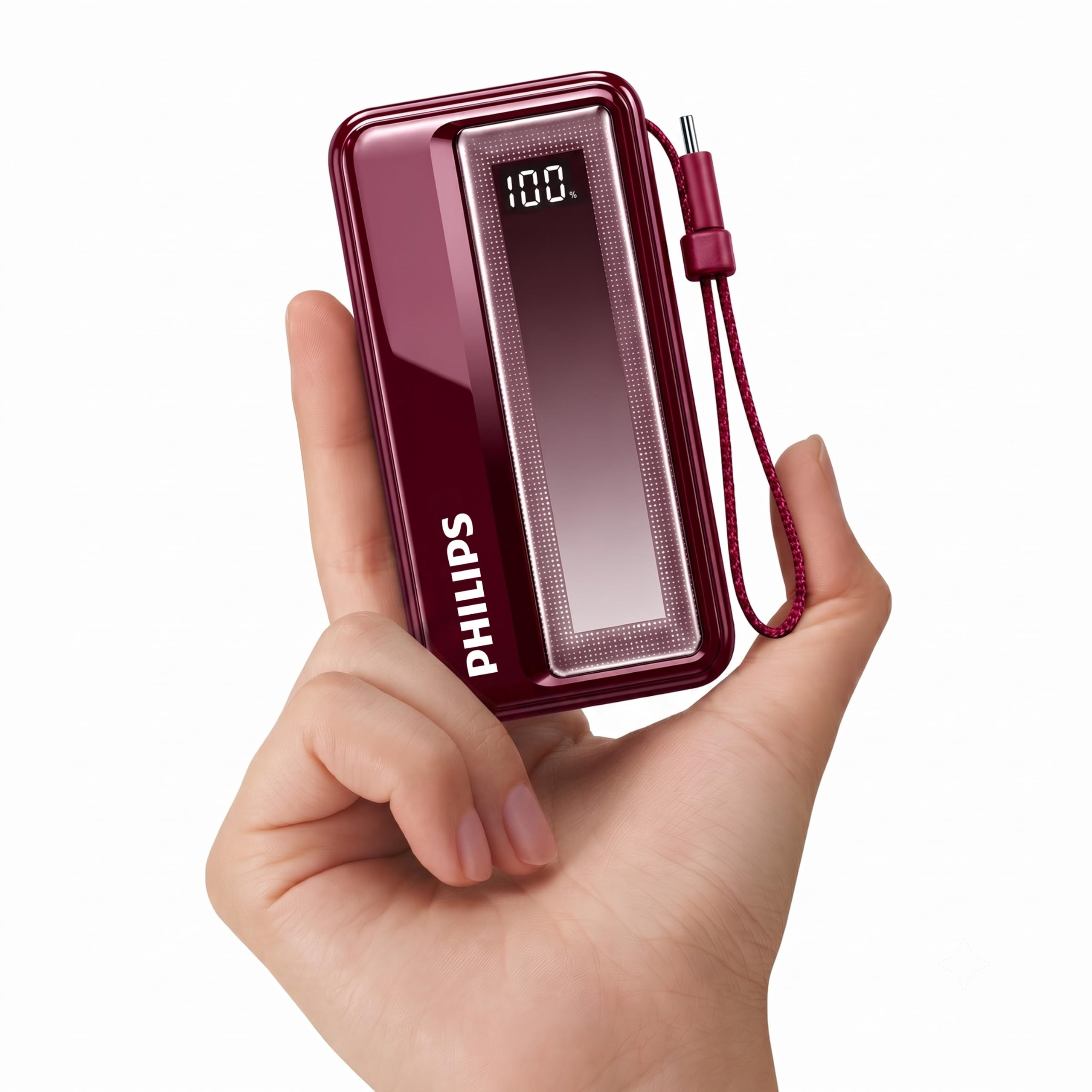 Philips DLP2721NR/94 20000mAh 45W Fast Charging Power Bank with Built-in Type-C Cable (Iron Red) | Digital LED Display | Lithium Polymer | 2 Type-C & USB-A | Pocket Size | Compact & Travel-Friendly-image-36