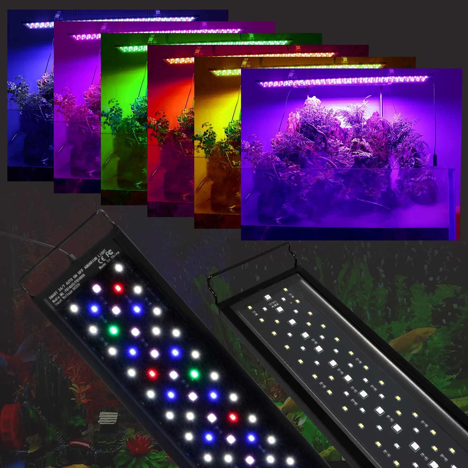 Luz LED Para Acuario 45cm - 18W, RGB+W, Temporizador 24/7, IP68, Ideal Para Plantas De Agua Dulce