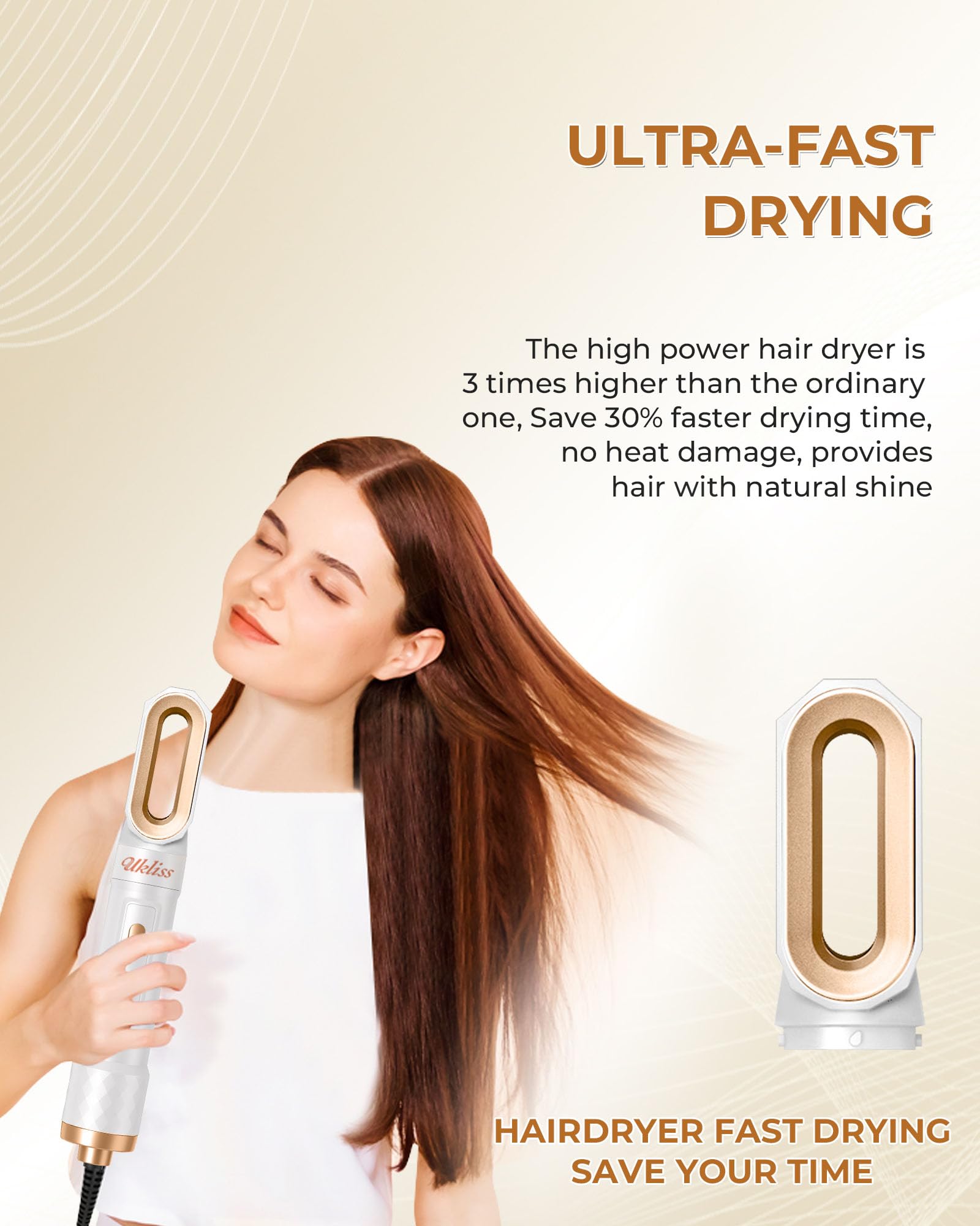 UKLISS 6 in 1 Hairstyler & Haartrockner Set mit Warmluft Lockenbürste, Rundbürstenföhn, Pro Weiß