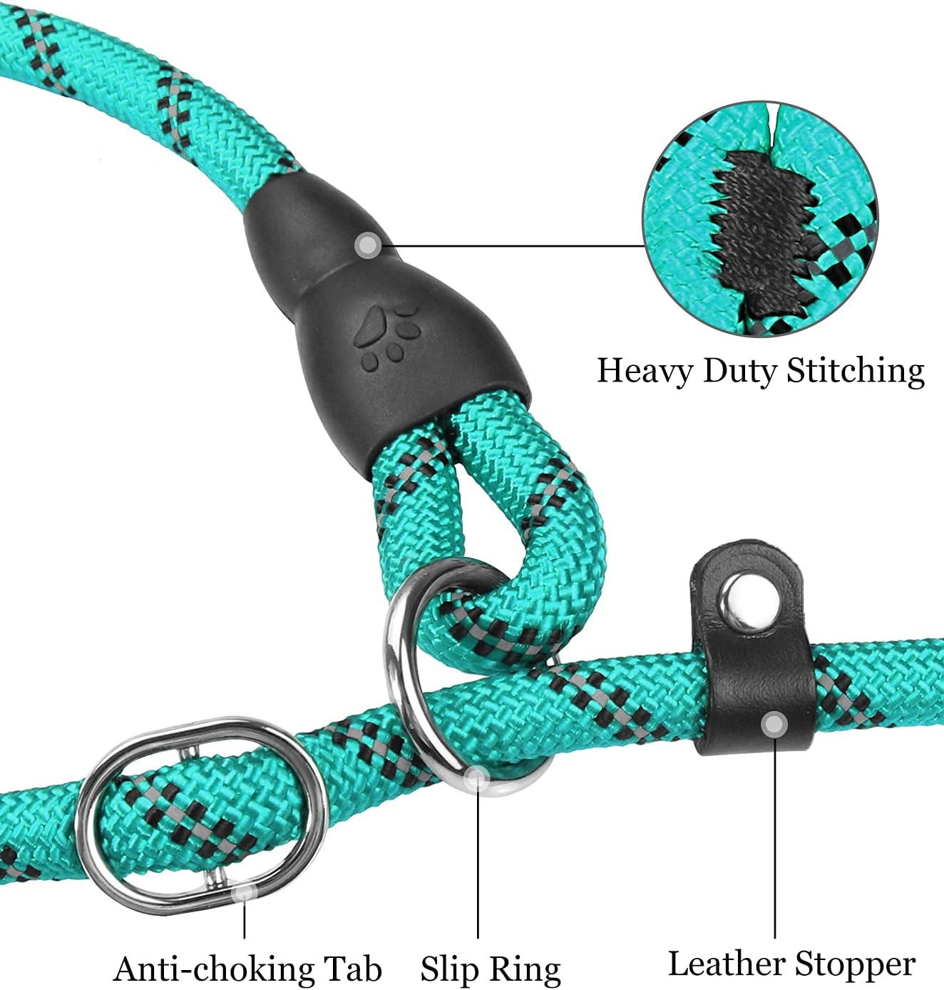 TagME Slip Lead for Dogs,1.8m Reflective Dog Lead with Soft Padded Handle, Slip-On Training Leash for Small Pet Turquoise - Image 5