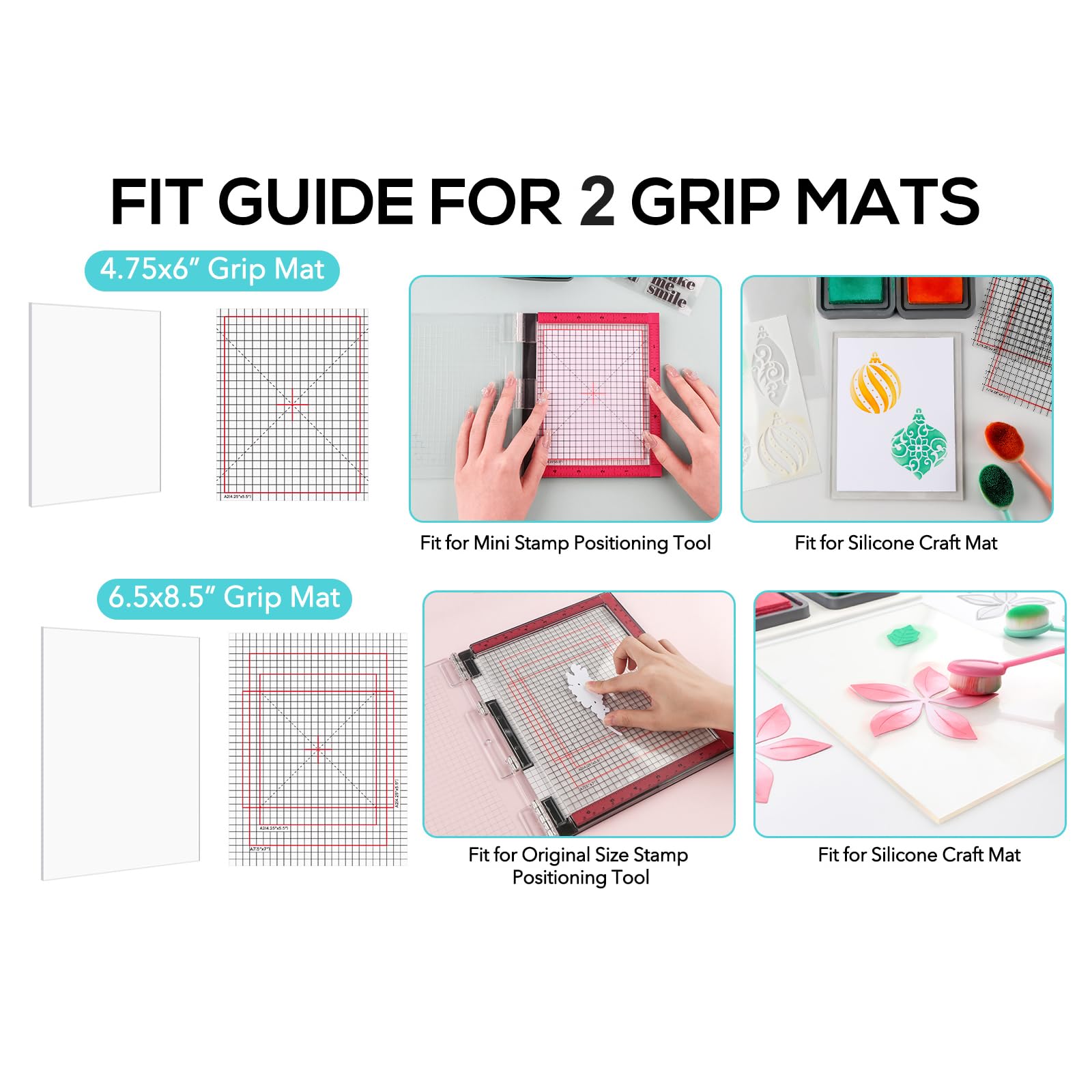 Briartw Grip Mat with Printed Guides,4.75x6,6.5x8.5 Multi-Use Non-Slip Sticky Mats Fit in Stamp Positioning Tool,Photopolymer Mat for Centering & Aligning Tape-Free Stenciling Ink Blending - Image 2