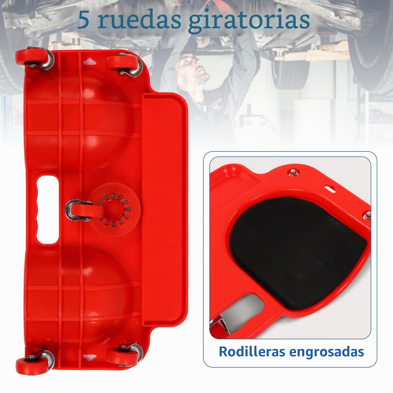 Tissting Rodillera Enrollable con 5 Ruedas Giratorias, Protección de Rodilleras Deslizantes con Bandeja de Herramientas Integrada, Capacidad de 250 LB para Reparación, Pintura, Colocación de Baldosas | Protección Rodillas Deslizante para Reparación Pintur