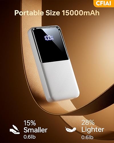 Miniatura 5 de Cargador portátil con batería de 15000 mAh, cargador de teléfono portátil con cables integrados de 22.5 W, cargador de batería de carga rápida