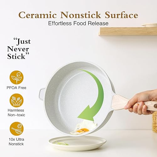 Miniatura 2 de Kordisen Sartén profunda de cerámica antiadherente, sartén grande no tóxica de 12 pulgadas con tapa, olla jumbo saludable de 5 cuartos de galón,