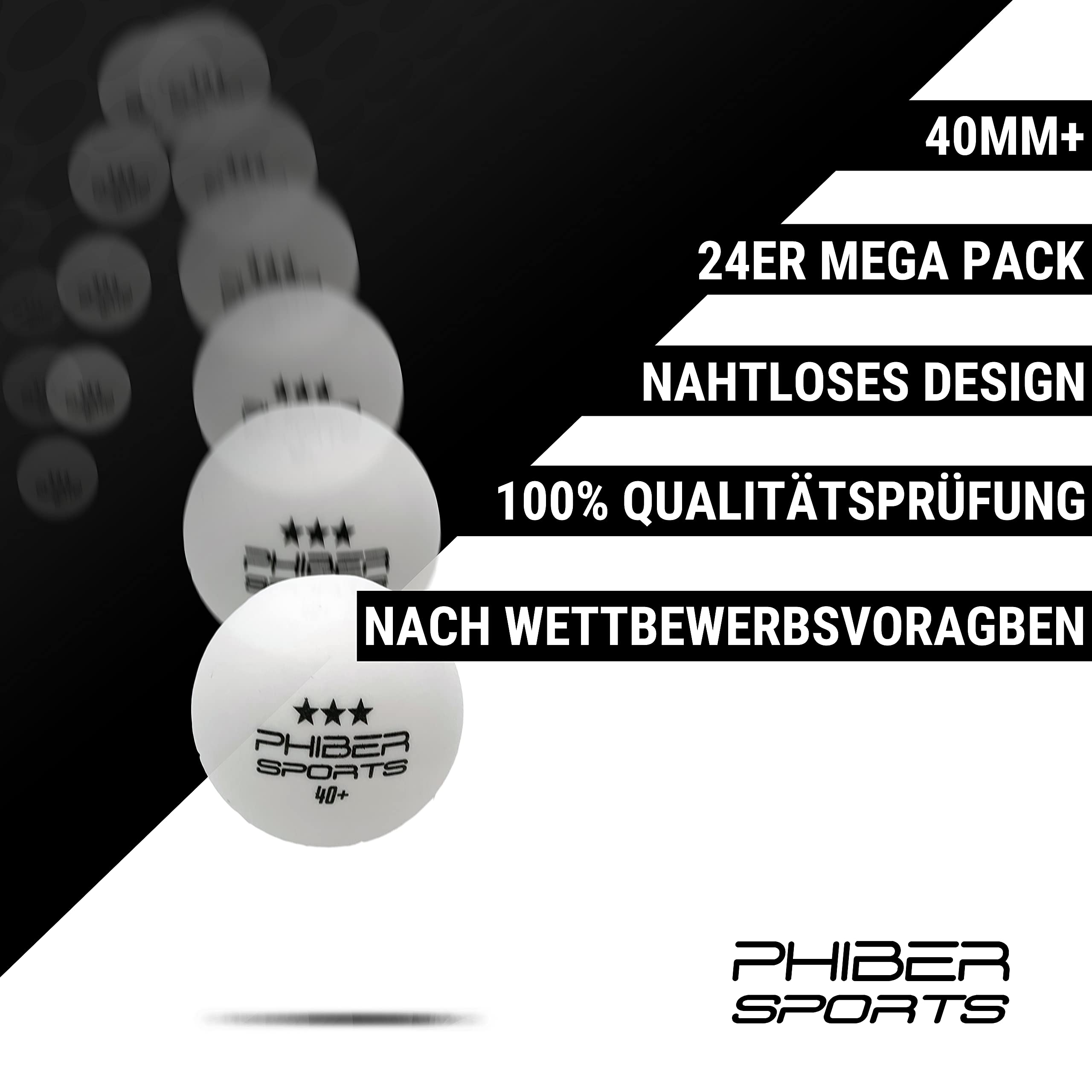 PHIBER-SPORTS Piłki do tenisa stołowego 40+ Premium 3-gwiazdkowe – idealne właściwości do gry – idealne dla początkujących, rodzin i profesjonalistów – wykonane zgodnie ze standardami konkurencji