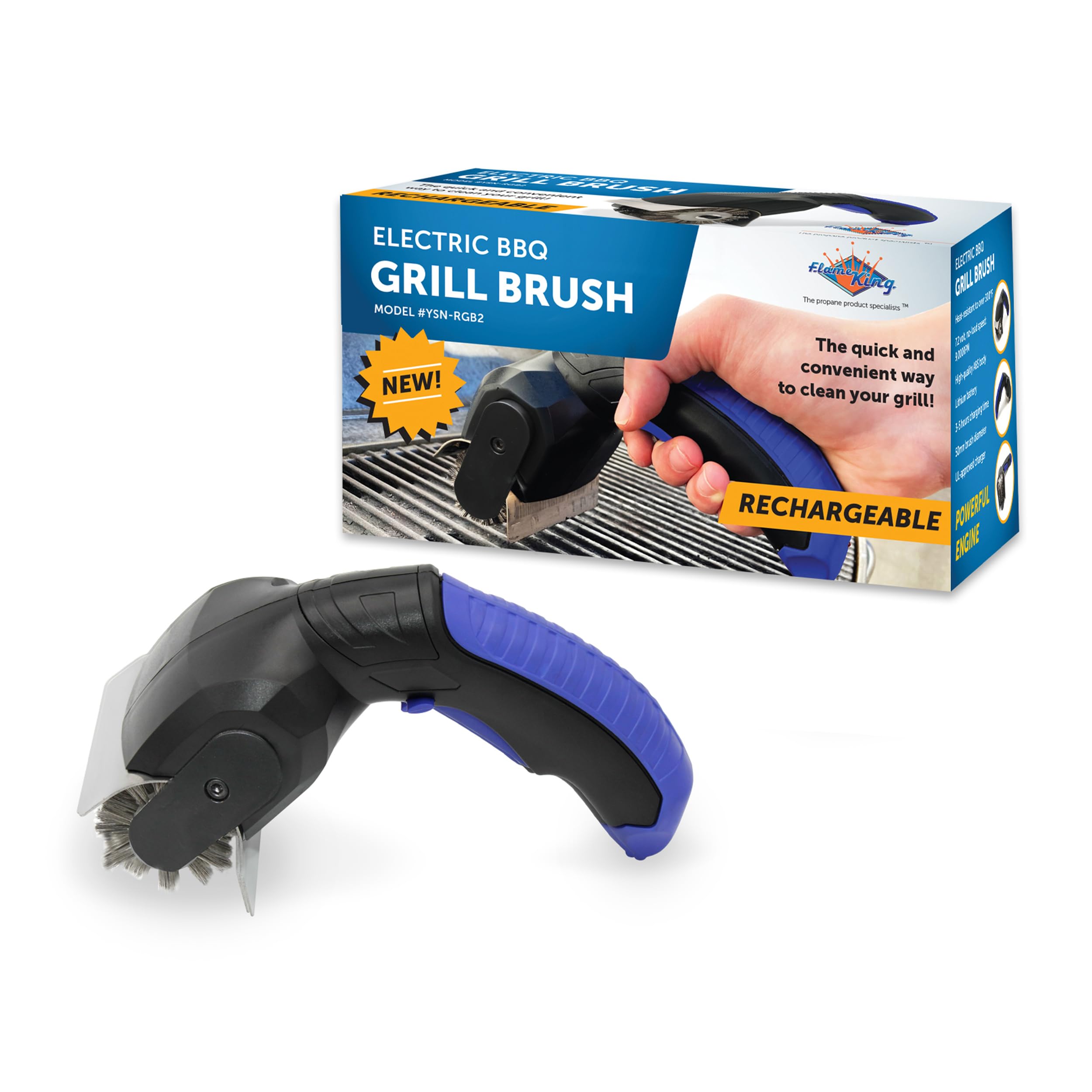 Flame King Cepillo para Polvo eléctrico para Parrilla de Barbacoa, inalámbrico y Recargable, cerdas de Acero Inoxidable, Tipos de Parrilla