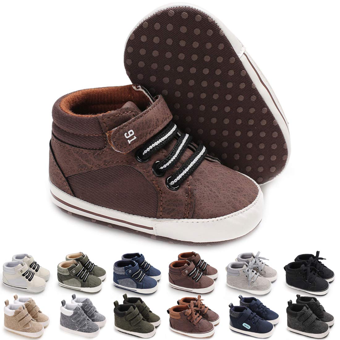 Baby Boys Girls High Top Sneakers Soft Soles Anti Skid Infant Ankle Shoes Toddler Prewalker First Walking Crib Shoes