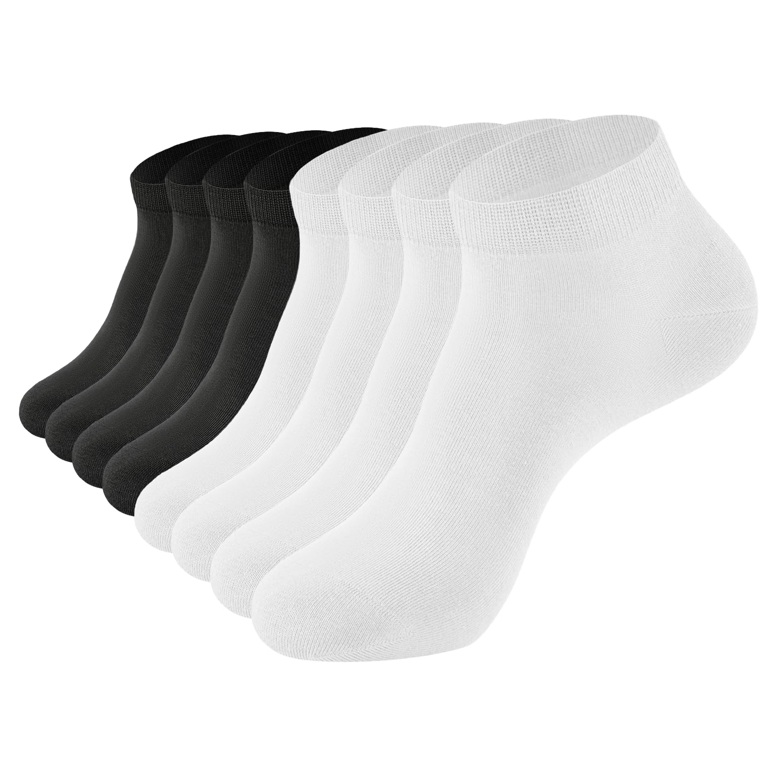 J-BOXMens Multi-Pack Cotton Socks Ankle Thin Breathable Summer Comfort Low Cut Socks, Black&white(8 Pairs), 9-13 UK