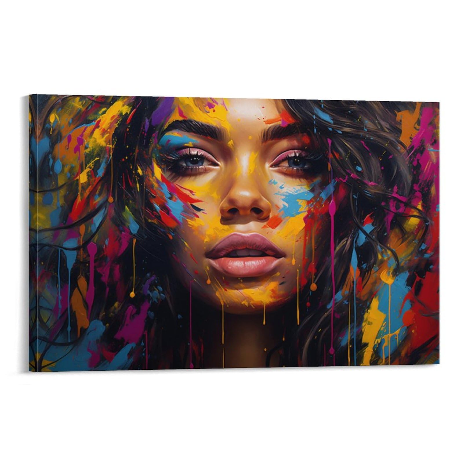 FOCCAR Black Graffiti Face Printed Canvas Posters Vintage Abstract Gorgeous Woman Wall Decor for Living Rooms Bedroom Wall Art