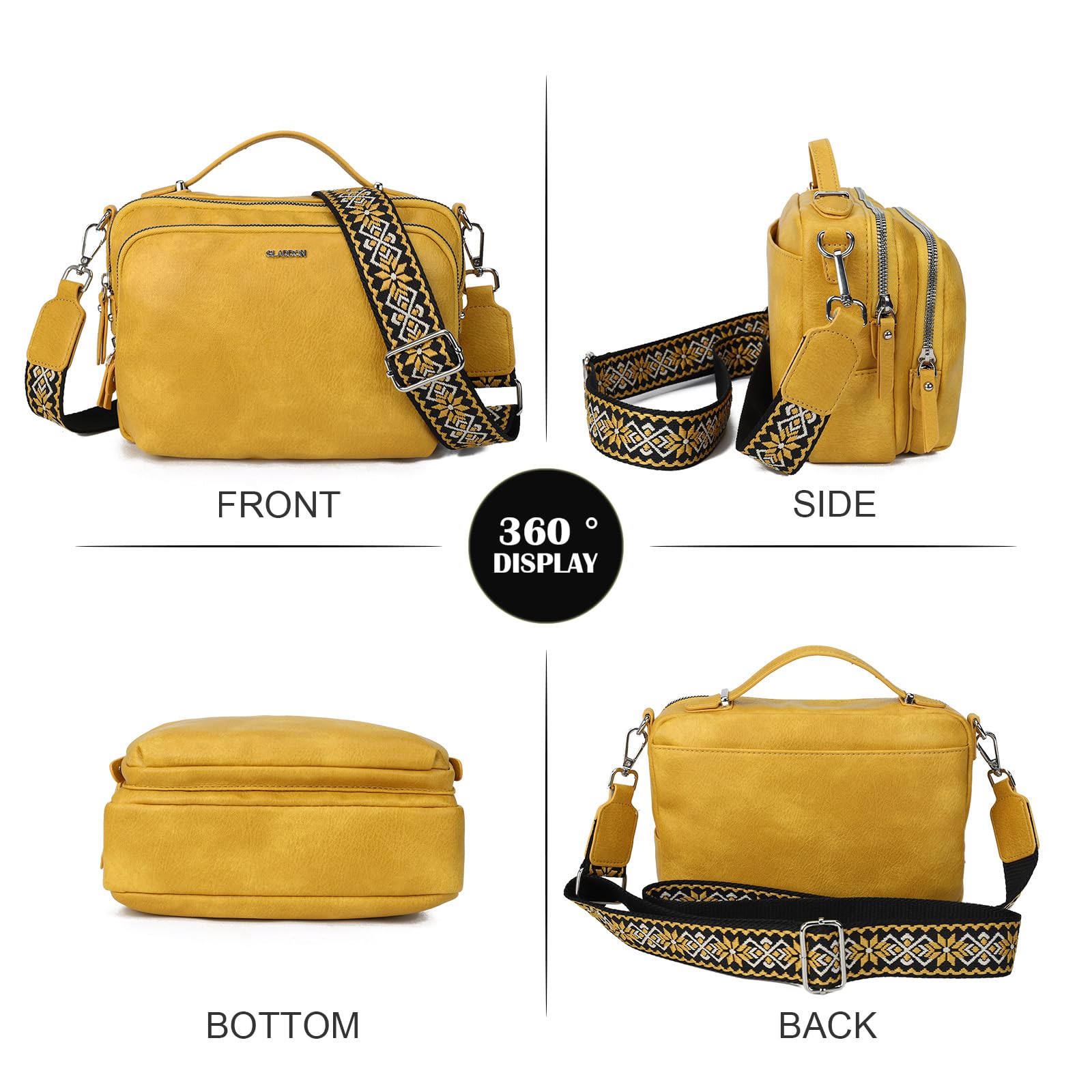 Gladdon Borsa a Tracolla da Donna Con 3 Scomparti Capienti - Cinghie Regolabili e Rimovibili in Tessuto Jacquard - Alla Moda