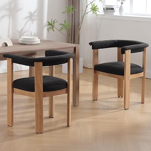 Miniatura 1 de LIVINOVA Juego de 2 sillas de comedor de mediados de siglo, sillas de comedor de sherpa sintético, sillas con brazos Boucle con respaldo abierto