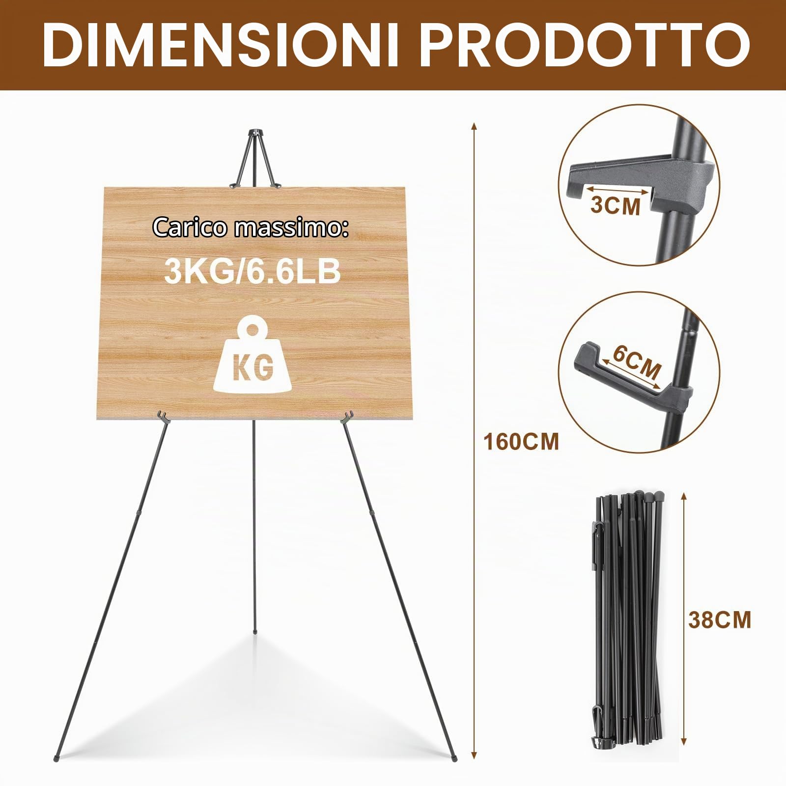 AiQInu Cavalletto Artistico in Metallo 160 cm con Borsa, Portatile per Matrimoni, Presentazioni e Esposizioni