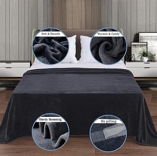 Vista 212 de Hozy - Cobija de forro polar para cama de 330GSM, suave, tela cepillada, muy cálida, para el sofá Gris ceniza