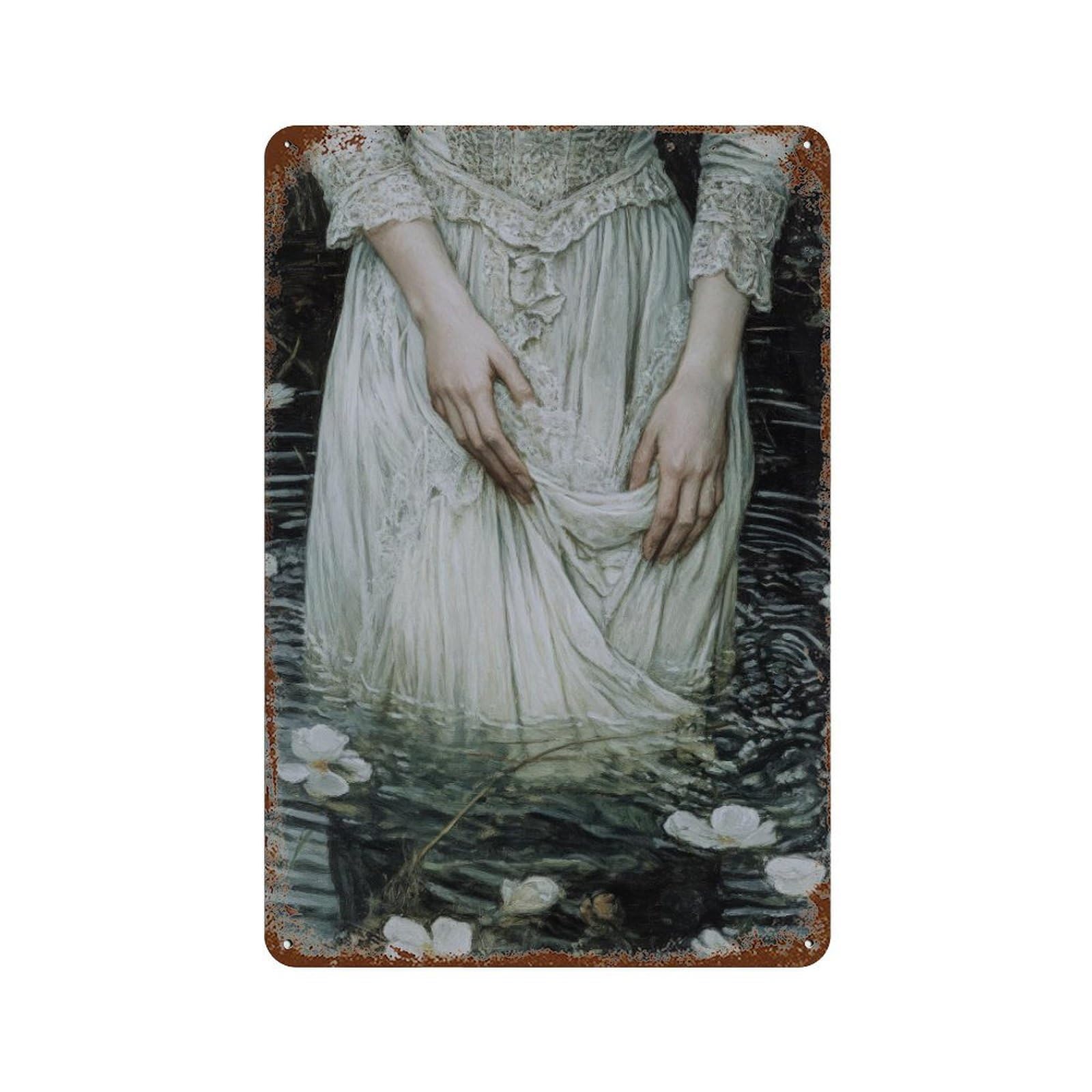 Ophelia Dark Academia Victorian Gothic Decor Antique Oil Painting Rustic Vintage Cottagecore Wall Decor Art Metal Tin Poster Modern Home Decor Art Home Bar Shop Decorations Vintage Sign 30x20cm