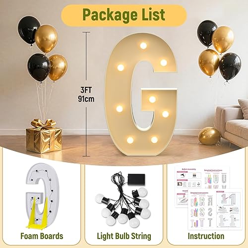 Miniatura 22 de Mixifox Letras V de marquesina de 3 pies, letras grandes iluminadas de 3 pies de alto con luces, letra de bebé grande para baby shower, boda