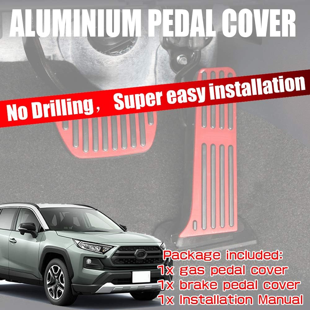 BOYUER Anti-Slip No Drilling Aluminum Brake and Gas Accelerator Pedal Covers Foot Pedal Pads Kit For Toyota 2019 2020 2021 2022 RAV4 Avalon 2018-2021 Camry 2020 2021 2022 Highlander 2PCS (RED)