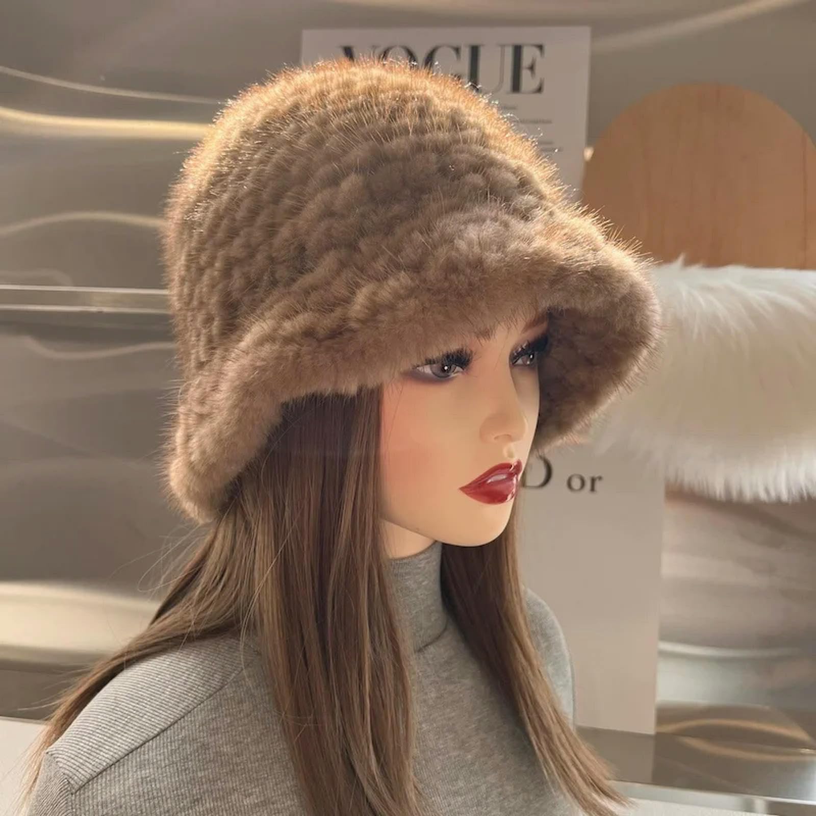 Czapka damska Puszysty Fisherman Kapelusz Miękki Zimowy Faux Fur Fuzzy Furry Ciepły kapelusz Zagęścić Szeroki Brim Plush-One Size