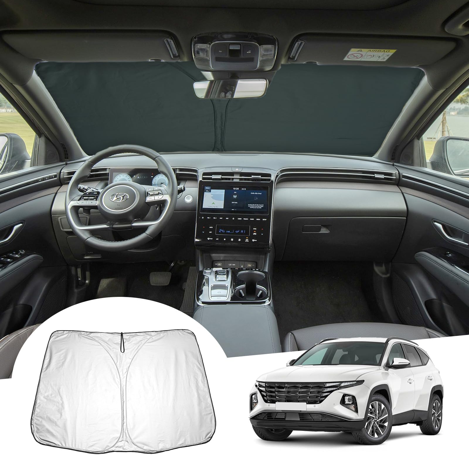 GAFAT Hyunda-i Tucson 2015-2024 2025 Front Window Sunshade, Tucson 2023 2022 Window Sunshade Windscreen Sun Protection Interior, Windscreen Parasol Sun Visor for Tucson NX4 TL, Cooling, UV Protection