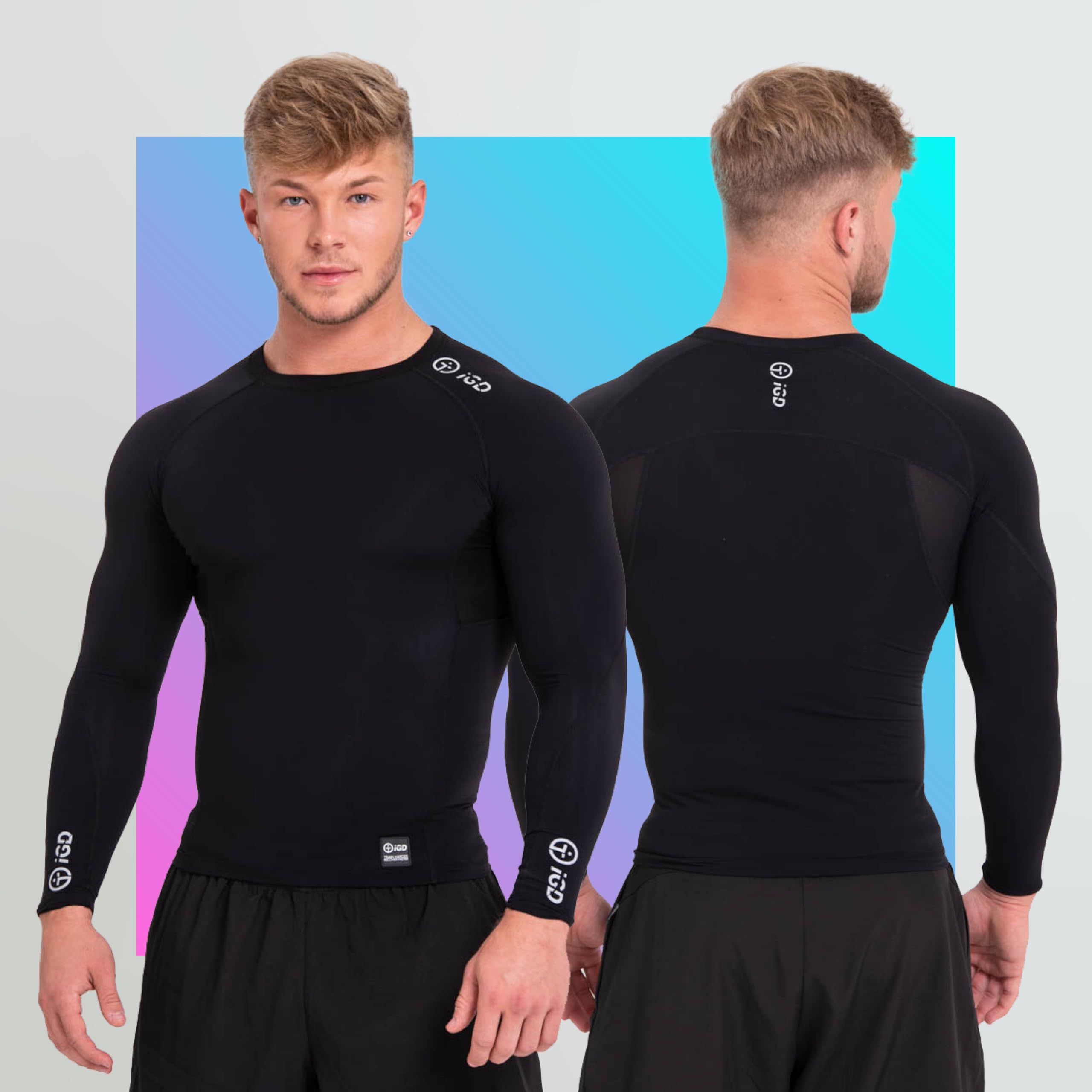 Maglia a compressione da uomo con recupero muscolare e supporto articolare per palestra, corsa e altro, strato di base termico, comfort senza pari, traspirante (nero)