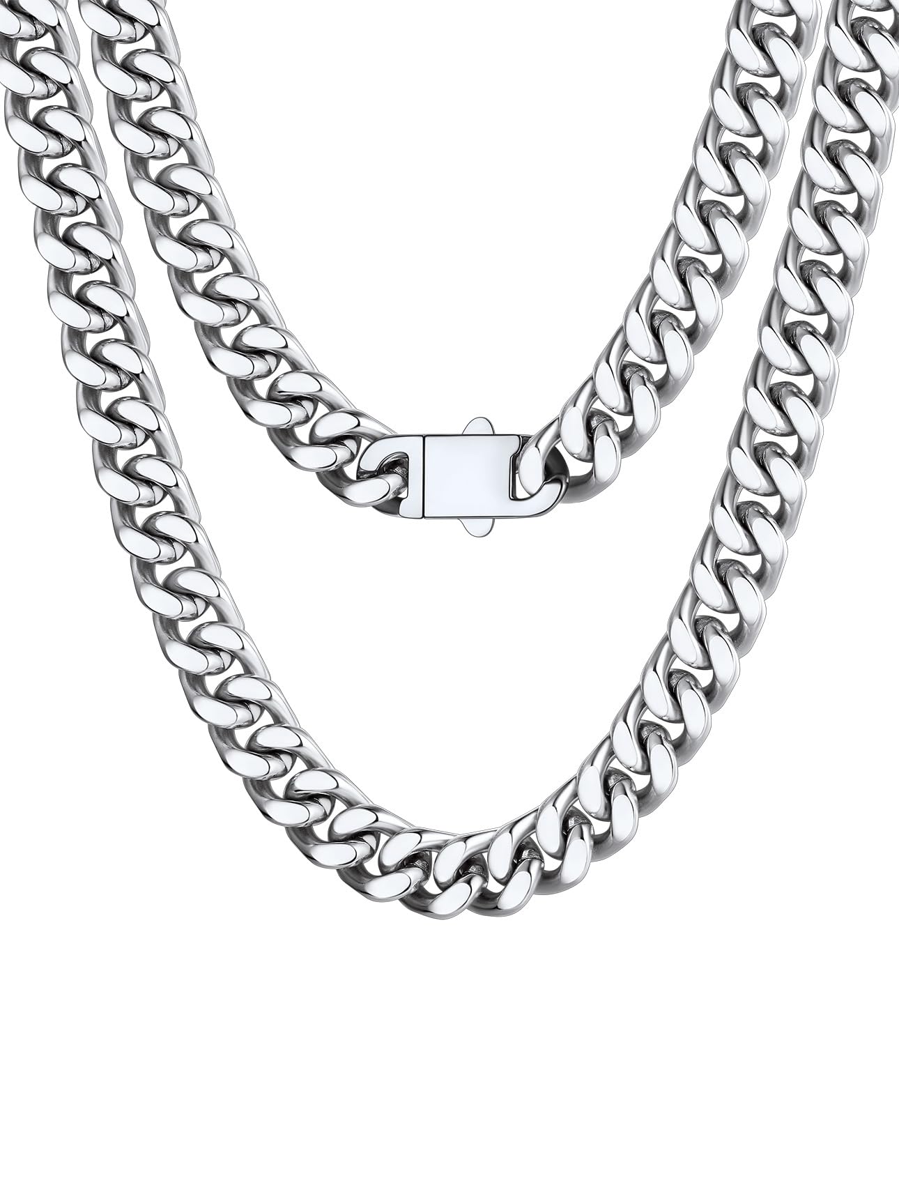 Bestyle Collana Uomo Donna a Catena Cubana Miami in Acciaio Inossidabile 5/7/8/12MM, Grossa Robusta Colore Argento/Oro/Nero, Lunghezza 46–76CM Stile Hip Hop Punk