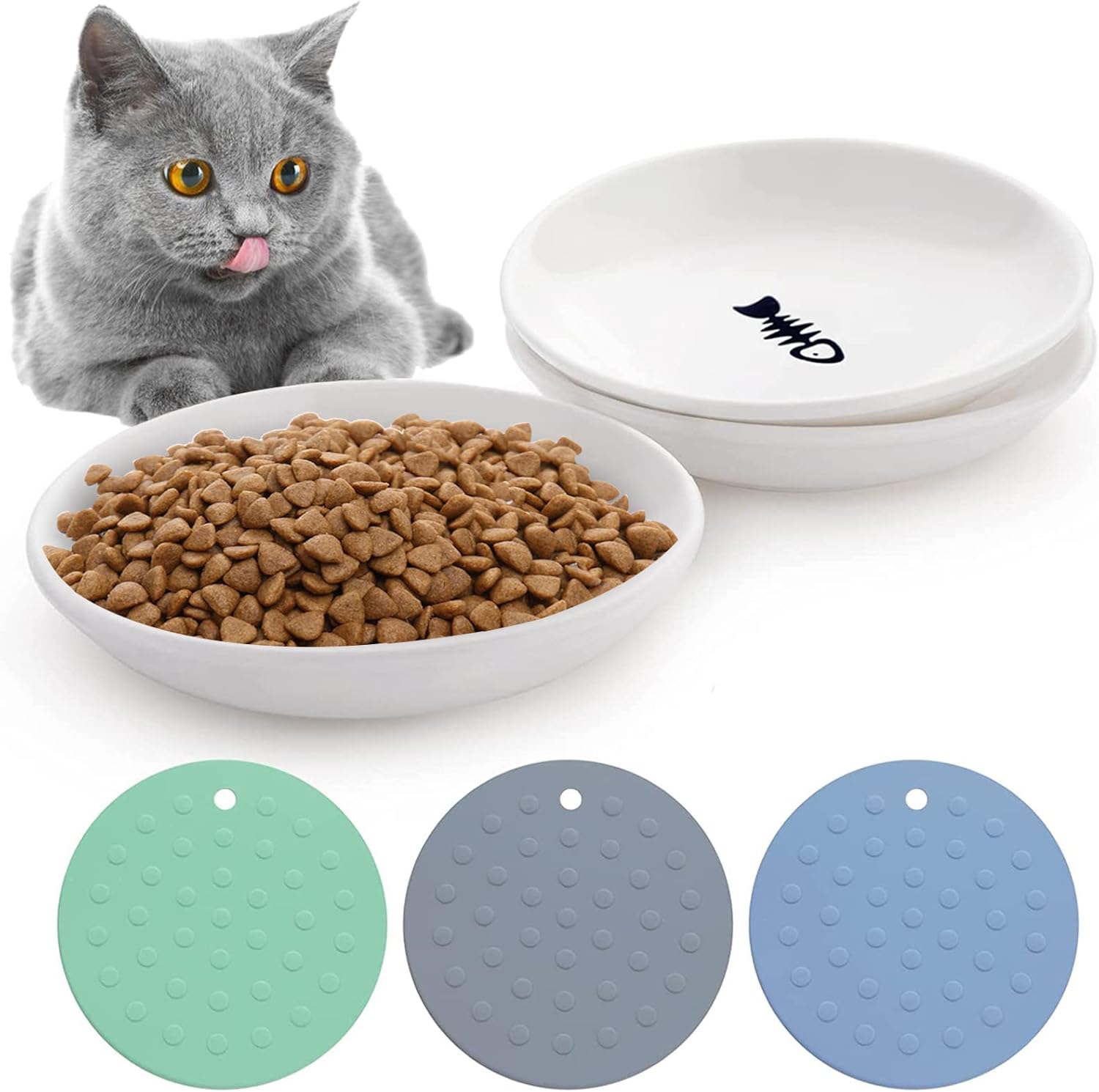BNOSDM 3 Pcs Cat Food Bowls Ceramic Cat Dishes with Non