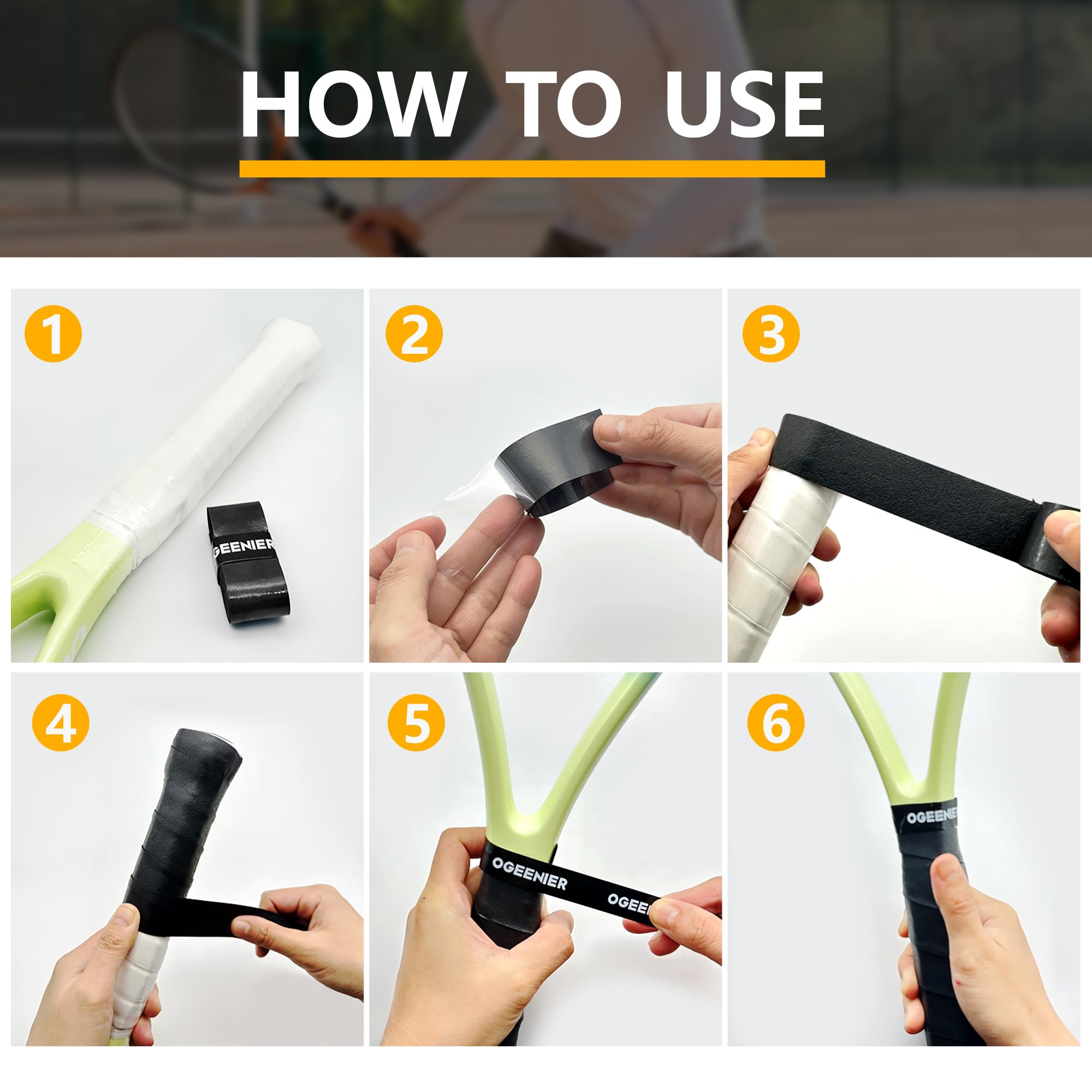 Ogeenier Lot de 12 Grips de Tennis Auto-adhésifs antidérapants et Anti-Transpiration pour Raquette de Tennis Overgrip Padel, Tennis, Badminton, Raquette de Squash