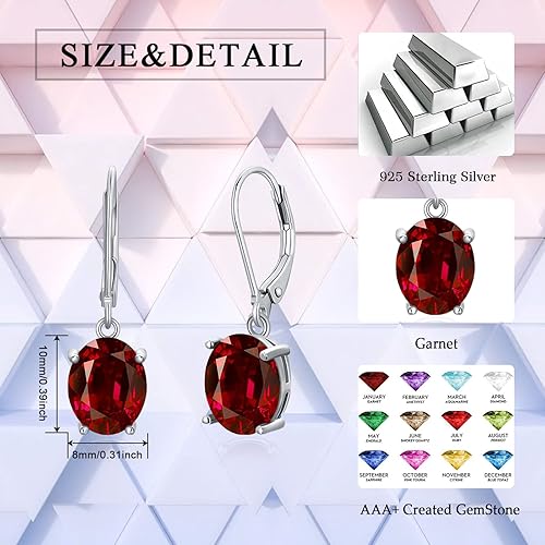 Miniatura 4 de Seiyang Birthstone Earrings for Women 925 Sterling Silver OvalTeardrop Leverback Dangle Drop Earrings Birthday Anniversary Jewelry Gift for Women