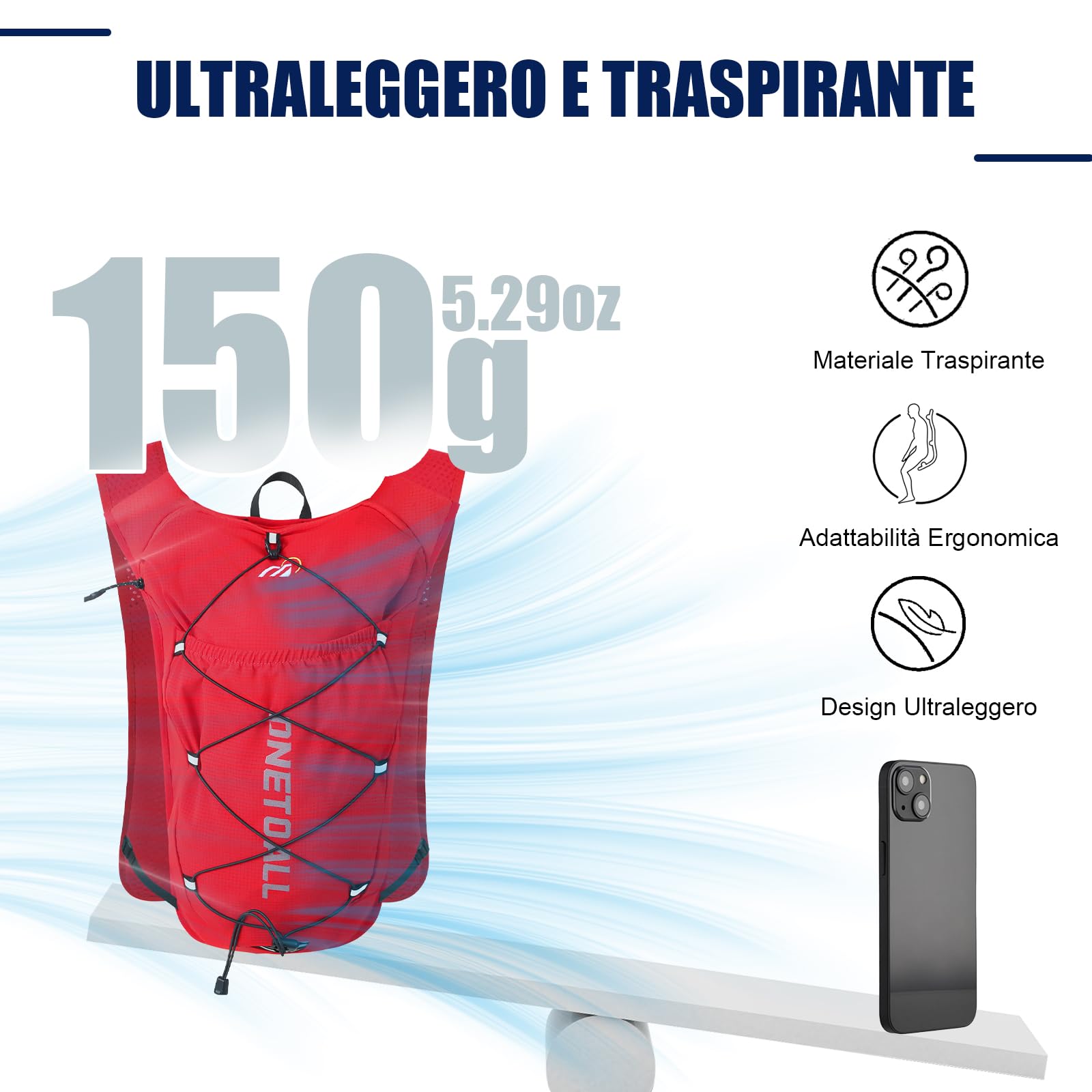 Zaino Trail Running, Gilet Running Uomo Donna, Running Vest con Sacca Idrica 2L, Gilet Corsa per Idratazione Ultraleggero Riflettente per Corsa MTB Bici Moto Trekking