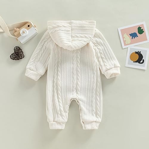 Miniatura 7 de Suéter de punto para bebés y niñas con capucha de manga larga con botones para invierno con bolsillo