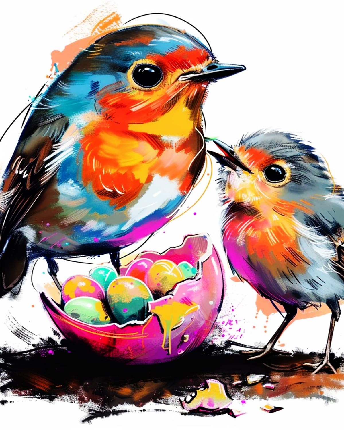 LIUBAISHI Paint by Numbers for Adults, Birds with Easter Eggs, 40x50 cm Acrylic Canvas Painting Kit